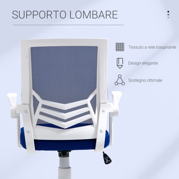 Sedia da Ufficio Ergonomica con Braccioli e Supporto Lombare Altezza Regolabile in Tessuto - Blu