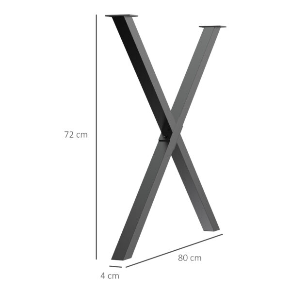 Set 2 Pezzi Gambe Tavolo in Acciaio a X con 16 Viti Incluse, Gambe preforate con 4 Fori, 80x4x72cm, Nero