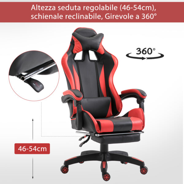 Sedia da Gaming o da Ufficio Ergonomica in Similpelle Nera e Rossa