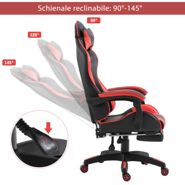 Sedia da Gaming o da Ufficio Ergonomica in Similpelle Nera e Rossa