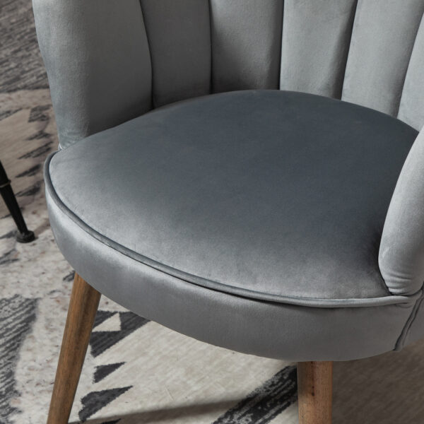 Poltrona in Velluto Imbottita con Schienale a Conchiglia, 66x72x79cm, Grigio