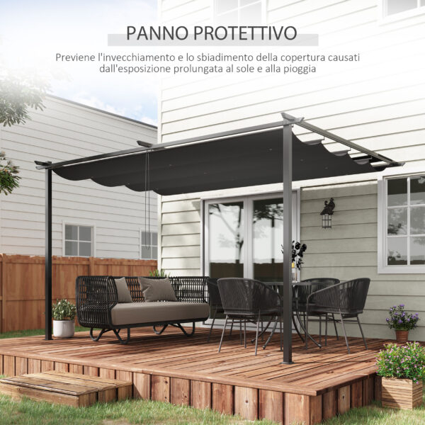 Gazebo Pergola in Acciaio e Poliestere con Tettuccio Protettivo Scorrevole, 390x290x220 cm