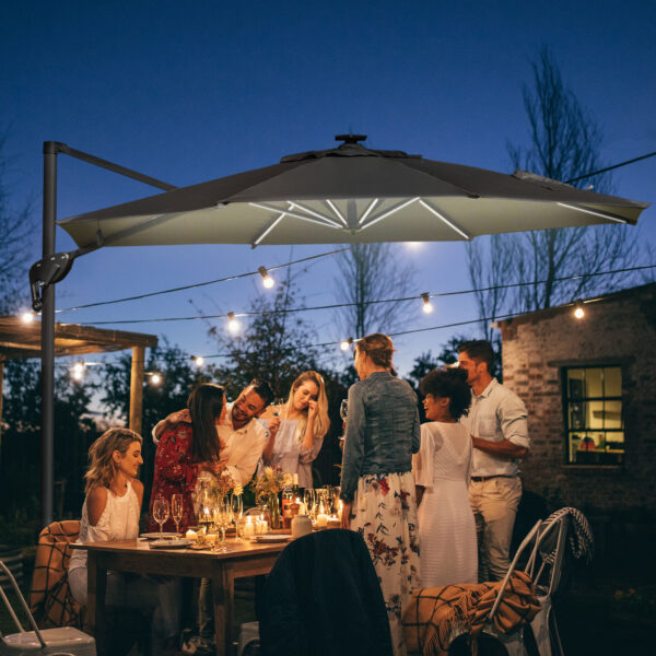 Ombrellone a Braccio per Esterno Giardino Terrazza con Luci LED Grigio