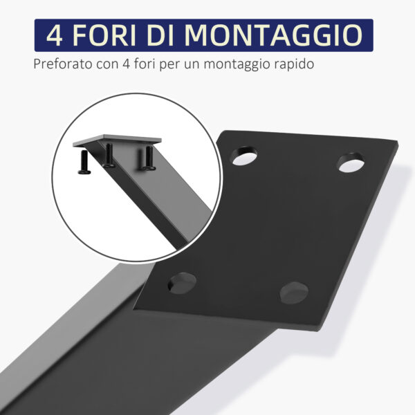 Set 2 Pezzi Gambe Tavolo in Acciaio a X con 16 Viti Incluse, Gambe preforate con 4 Fori, 80x4x72cm, Nero