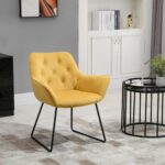 Poltroncina Imbottita con Rivestimento Effetto Velluto e Base a Slitta Giallo