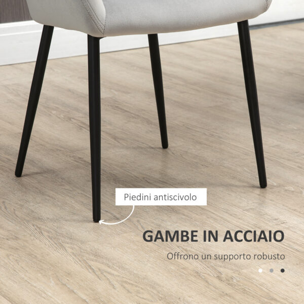 Set 2 Sedie per Soggiorno Nordiche con Schienale e Braccioli Ricurvi e Seduta Imbottita, 54x57x80 cm, Grigio