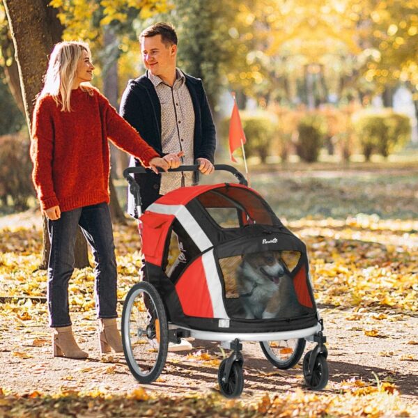 Design 2 in 1 Passeggino per Cani e Rimorchio Bici, 2 Ingressi, Finestre a Rete e Tetto Apribile