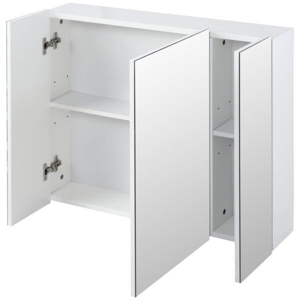 Armadietto Bagno con 3 Ante Specchiate e Ripiani Regolabili, 70x15x60cm, Bianco