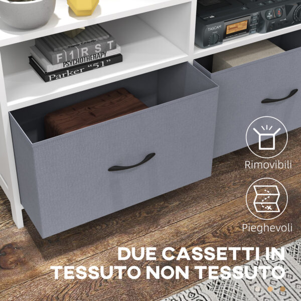 Mobile TV 45" max in MDF e Tessuto non Tessuto con 2 Cassetti e 2 Ripiani, 100x30x53 cm, Bianco e Grigio