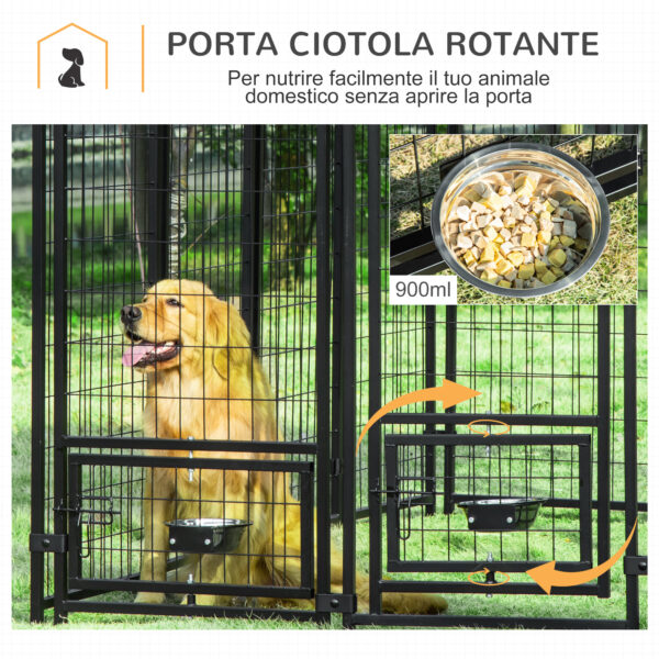 Kennel per Cani in Acciaio per Interni ed Esterni con Tettuccio in Tessuto Oxford e 2 Ciotole, 244x122x183 cm