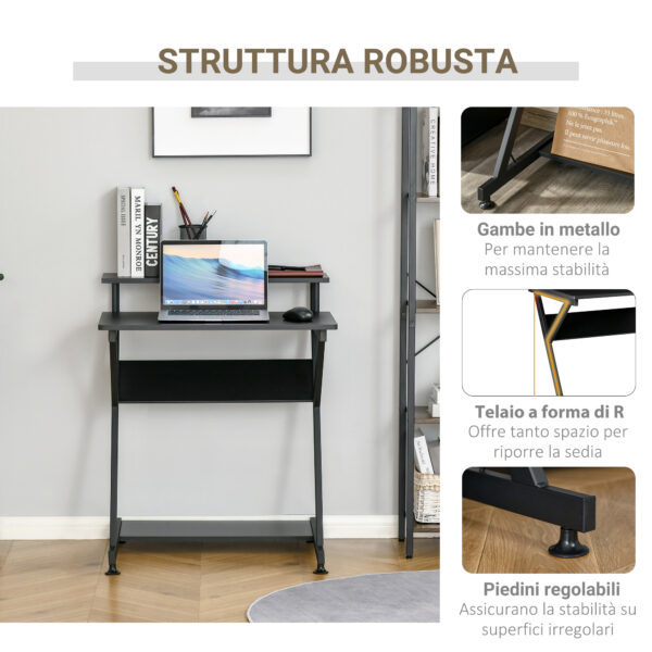 Tavolo Porta PC Salvaspazio con Ripiano Monitor Rialzato, Scrivania per Computer da Ufficio in Legno, 70x60x85.5cm - Nero