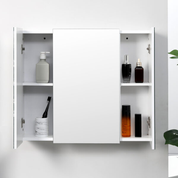 Armadietto Bagno con 3 Ante Specchiate e Ripiani Regolabili, 70x15x60cm, Bianco