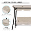 Dondolo da Giardino 3 Posti con Tetto Reclinabile, Convertibile in Letto, 209x114x170cm, Beige