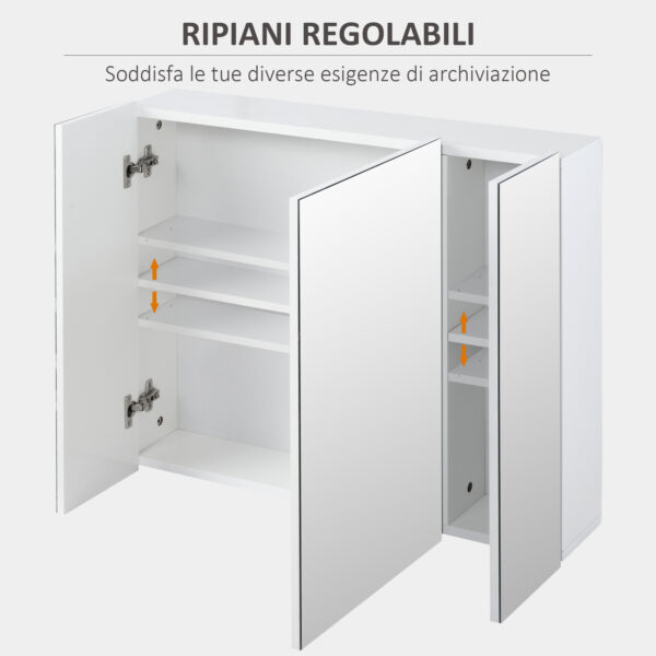 Armadietto Bagno con 3 Ante Specchiate e Ripiani Regolabili, 70x15x60cm, Bianco