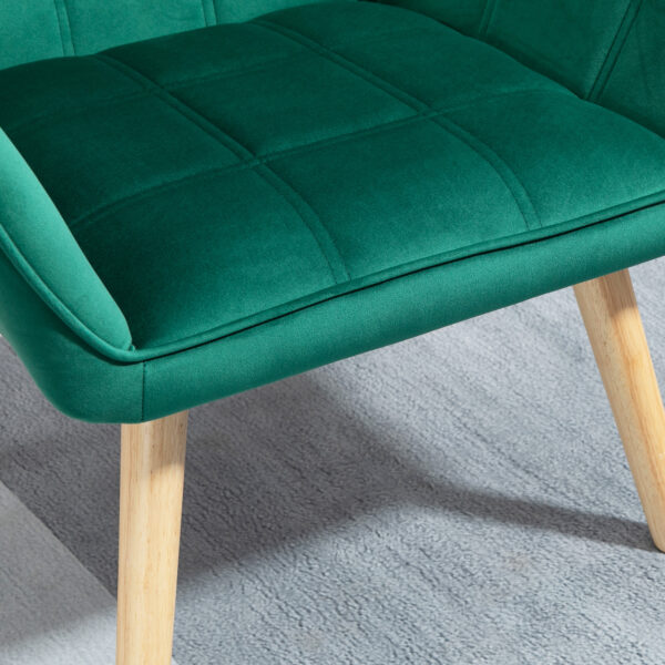 Poltroncina Stile Nordico in Legno ed Effetto Velluto Verde per Soggiorno o Ufficio, 64x62x72.5 cm