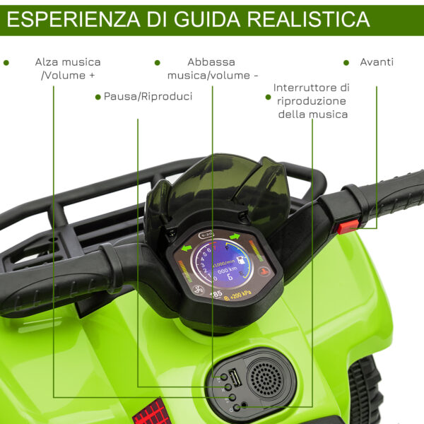 Quad Elettrico per Bambini con Batteria Ricaricabile 6V Età 18-36 Mesi - Verde