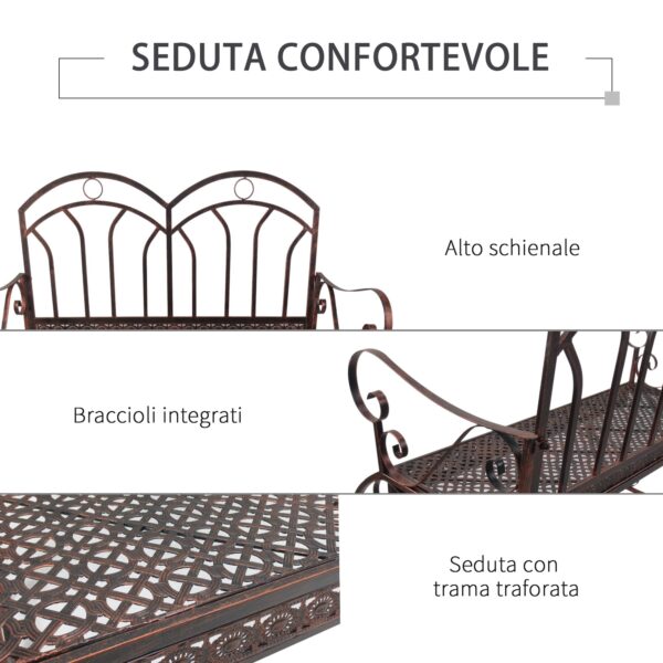 Panchina a Dondolo da Giardino in Metallo a 2 Posti con Braccioli, 104x75x95.5cm, Colore Bronzo