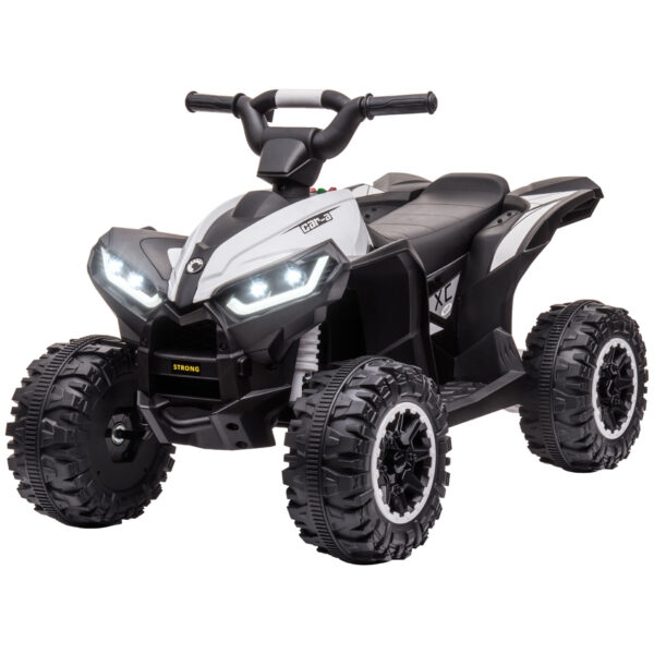 Quad per Bambini 3-5 Anni Elettrico 12V, 2 Velocità, Ruote Larghe con Sospensioni e Fari LED, Bianco