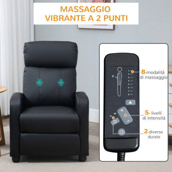 Poltrona Relax Massaggiante con Telecomando e 8 Programmi, Reclinazione e Poggiapiedi, 68x88x98cm, Nero