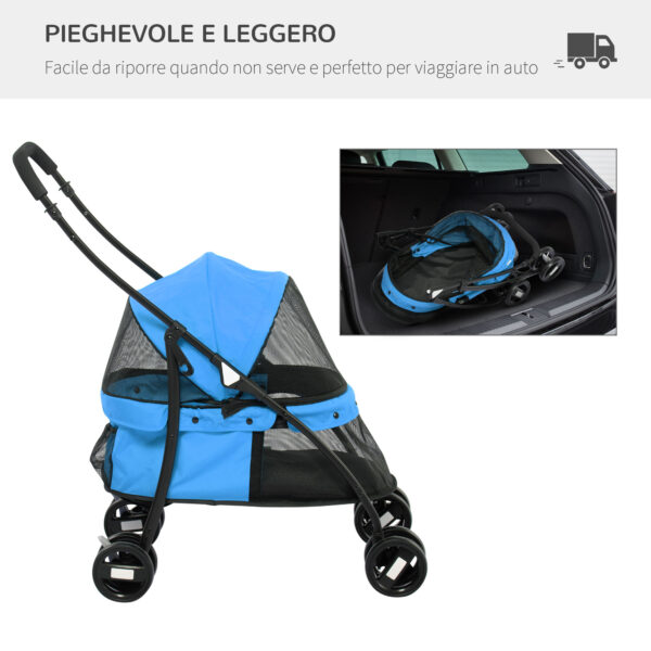 Passeggino per Cani Pieghevole con Tettuccio Regolabile e Ruote Girevoli, 82x47x97cm, Blu