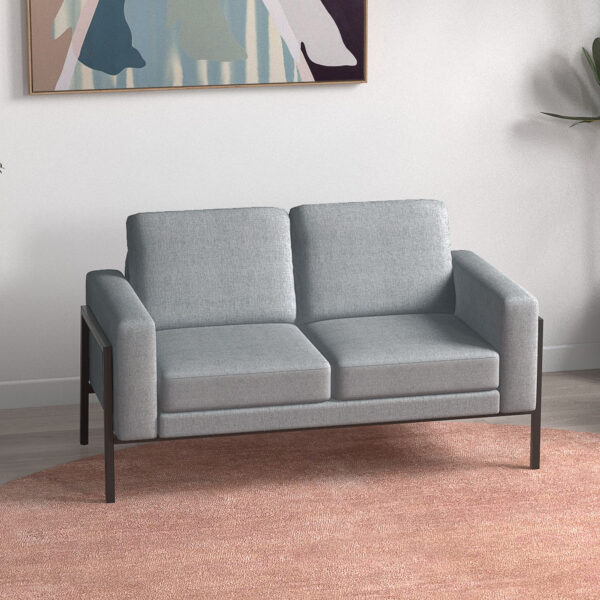 Divano 2 Posti in Tessuto Effetto Lino con Gambe in Acciaio e Cuscini Imbottiti, 138x70x83.5 cm, Grigio