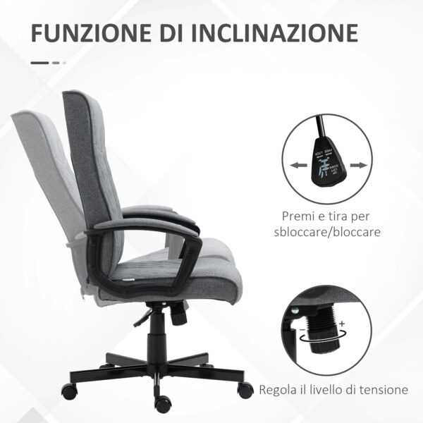 Sedia da Ufficio Girevole con Funzione Dondolo e Altezza Regolabile, 65x65x102-112.5cm, Grigio