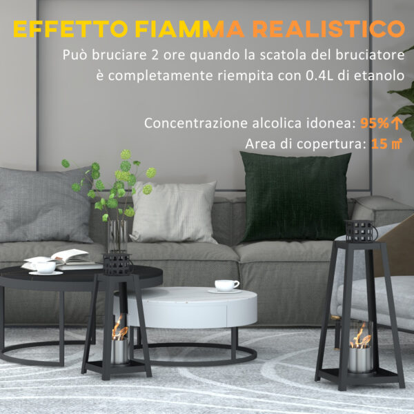 Set 2 Camini a Bioetanolo da Terra e da Tavolo per Interno ed Esterno, Copertura 15㎡, Nero