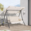 Dondolo da Giardino 3 Posti con Tetto Reclinabile, Convertibile in Letto, 209x114x170cm, Beige