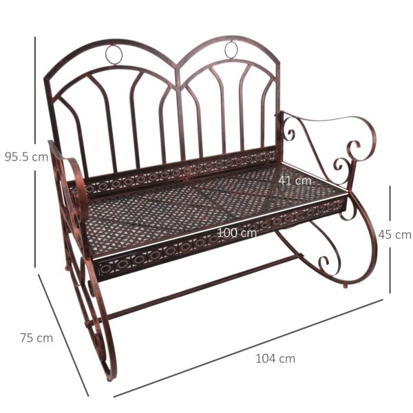 Panchina a Dondolo da Giardino in Metallo a 2 Posti con Braccioli, 104x75x95.5cm, Colore Bronzo