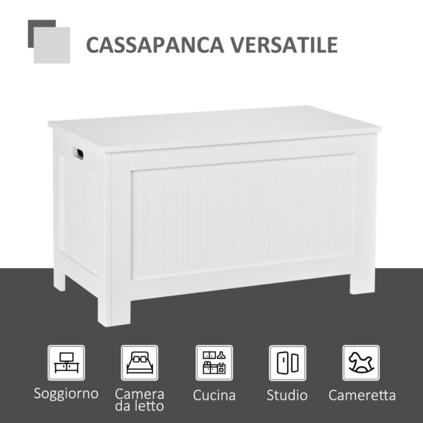 Panca Contenitore Multiuso in Legno MDF Apertura con Blocco di Sicurezza, 81x40x46cm, Bianco