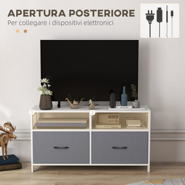 Mobile TV 45" max in MDF e Tessuto non Tessuto con 2 Cassetti e 2 Ripiani, 100x30x53 cm, Bianco e Grigio