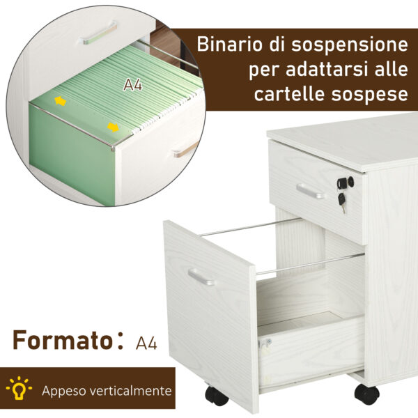 Cassettiera Portadocumenti da Ufficio in Legno Bianco con 2 Cassetti 40 x 44 x 54.6cm