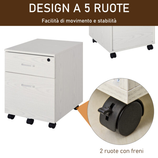 Cassettiera Portadocumenti da Ufficio in Legno Bianco con 2 Cassetti 40 x 44 x 54.6cm