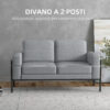 Divano 2 Posti in Tessuto Effetto Lino con Gambe in Acciaio e Cuscini Imbottiti, 138x70x83.5 cm, Grigio