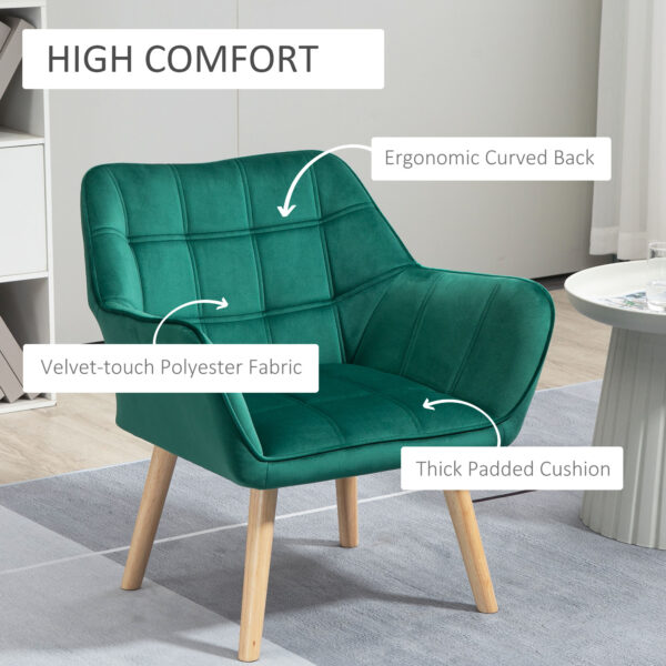 Poltroncina Stile Nordico in Legno ed Effetto Velluto Verde per Soggiorno o Ufficio, 64x62x72.5 cm