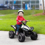 Quad per Bambini 3-5 Anni Elettrico 12V, 2 Velocità, Ruote Larghe con Sospensioni e Fari LED, Bianco