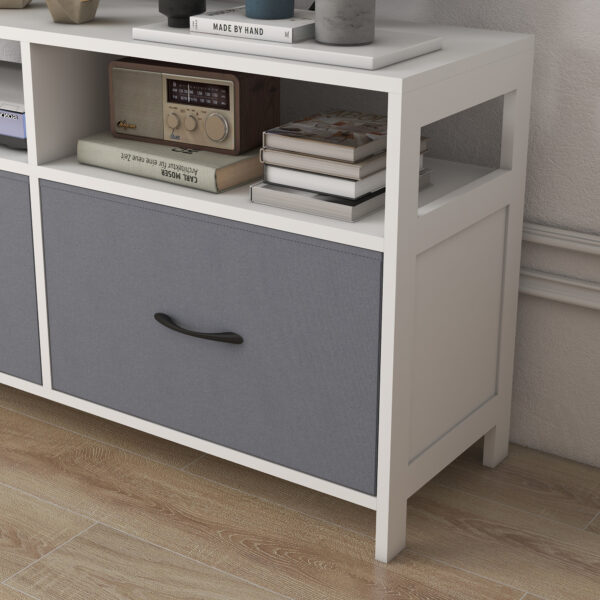 Mobile TV 45" max in MDF e Tessuto non Tessuto con 2 Cassetti e 2 Ripiani, 100x30x53 cm, Bianco e Grigio