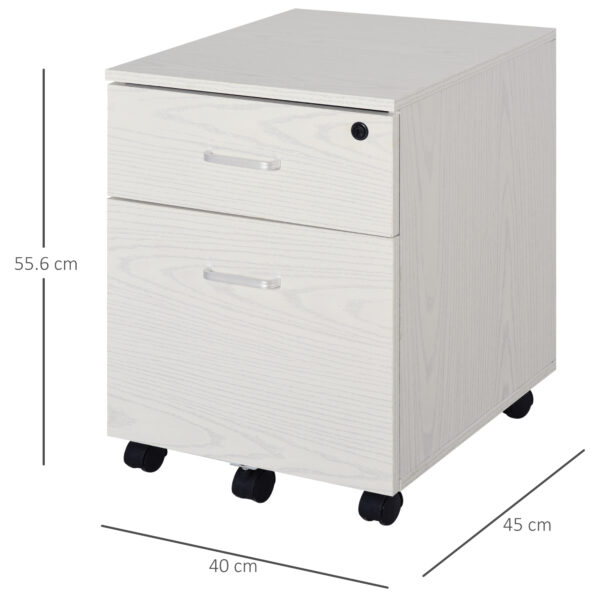 Cassettiera Portadocumenti da Ufficio in Legno Bianco con 2 Cassetti 40 x 44 x 54.6cm