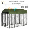 Kennel per Cani in Acciaio per Interni ed Esterni con Tettuccio in Tessuto Oxford e 2 Ciotole, 244x122x183 cm