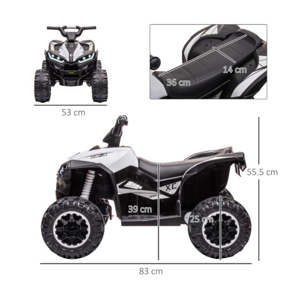 Quad per Bambini 3-5 Anni Elettrico 12V, 2 Velocità, Ruote Larghe con Sospensioni e Fari LED, Bianco