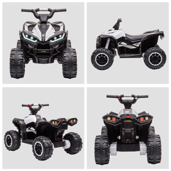 Quad per Bambini 3-5 Anni Elettrico 12V, 2 Velocità, Ruote Larghe con Sospensioni e Fari LED, Bianco