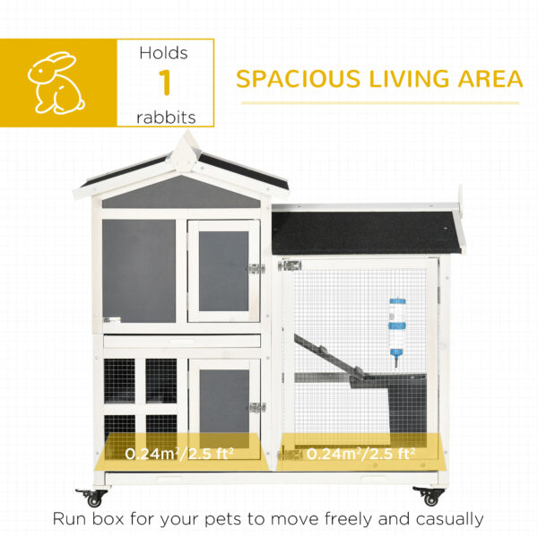Conigliera da Esterno per 2 Conigli in Legno con Vassoio Estraibile e Area di Corsa, 110x60x104 cm