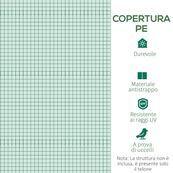 Telo per Serra in PE con 12 Finestre, Porta Avvolgibile e Bordi Interrati, 3x2x2 m, Verde