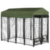 Kennel per Cani in Acciaio per Interni ed Esterni con Tettuccio in Tessuto Oxford e 2 Ciotole, 244x122x183 cm