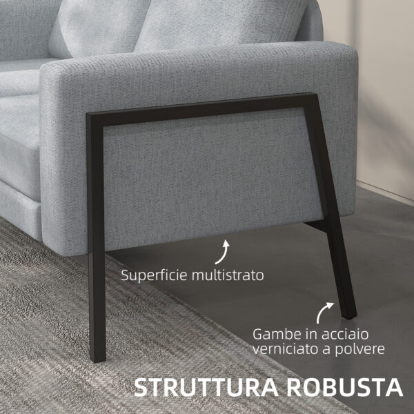 Divano 2 Posti in Tessuto Effetto Lino con Gambe in Acciaio e Cuscini Imbottiti, 138x70x83.5 cm, Grigio