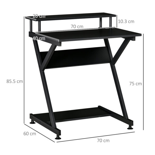 Tavolo Porta PC Salvaspazio con Ripiano Monitor Rialzato, Scrivania per Computer da Ufficio in Legno, 70x60x85.5cm - Nero