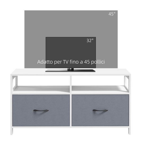 Mobile TV 45" max in MDF e Tessuto non Tessuto con 2 Cassetti e 2 Ripiani, 100x30x53 cm, Bianco e Grigio