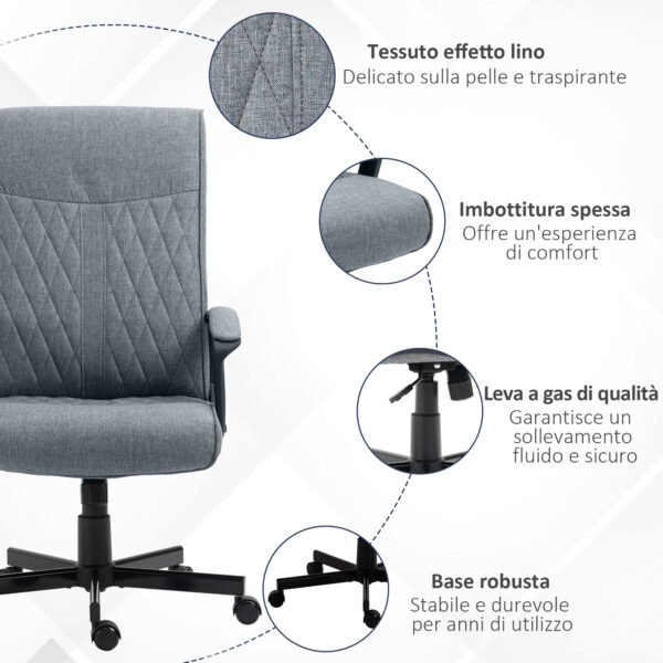 Sedia da Ufficio Girevole con Funzione Dondolo e Altezza Regolabile, 65x65x102-112.5cm, Grigio