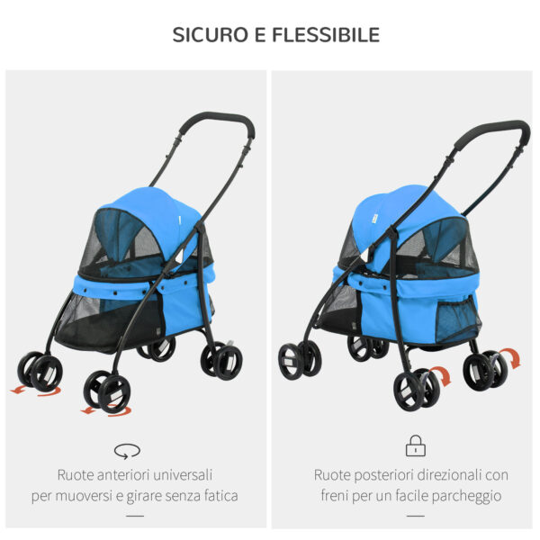 Passeggino per Cani Pieghevole con Tettuccio Regolabile e Ruote Girevoli, 82x47x97cm, Blu