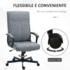 Sedia da Ufficio Girevole con Funzione Dondolo e Altezza Regolabile, 65x65x102-112.5cm, Grigio